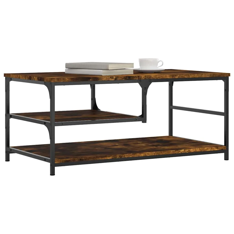 Table basse chêne fumé 90x49x40 cm bois d'ingénierie - 3