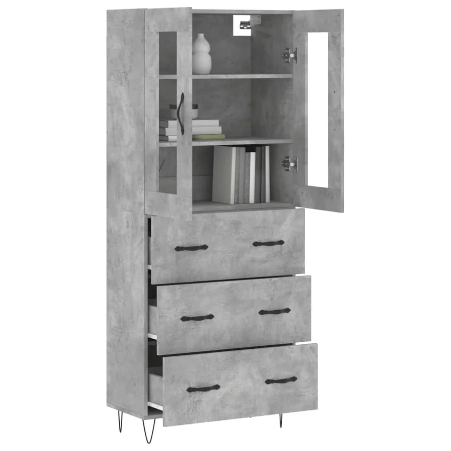 Buffet haut Gris béton 69,5x34x180 cm Bois d'ingénierie - 3