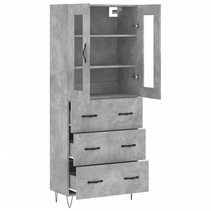 Buffet haut Gris béton 69,5x34x180 cm Bois d'ingénierie - 4