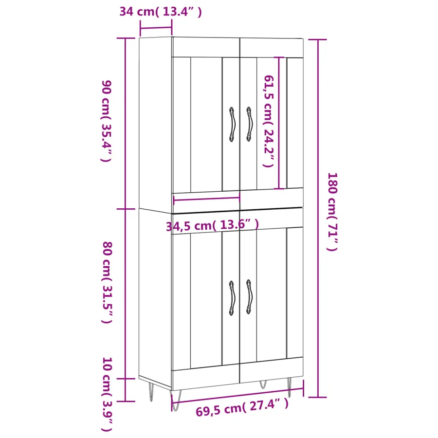 Buffet haut Chêne fumé 69,5x34x180 cm Bois d'ingénierie - 13