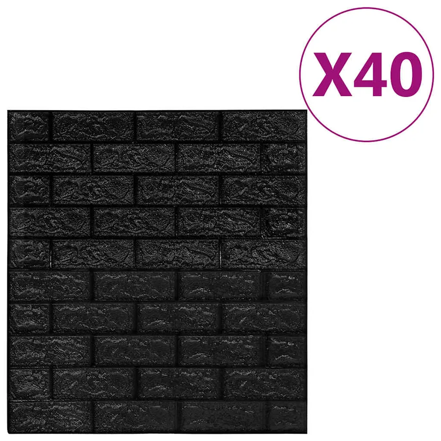 Papier peint 3D autoadhésif Briques 40 pcs Noir - 2