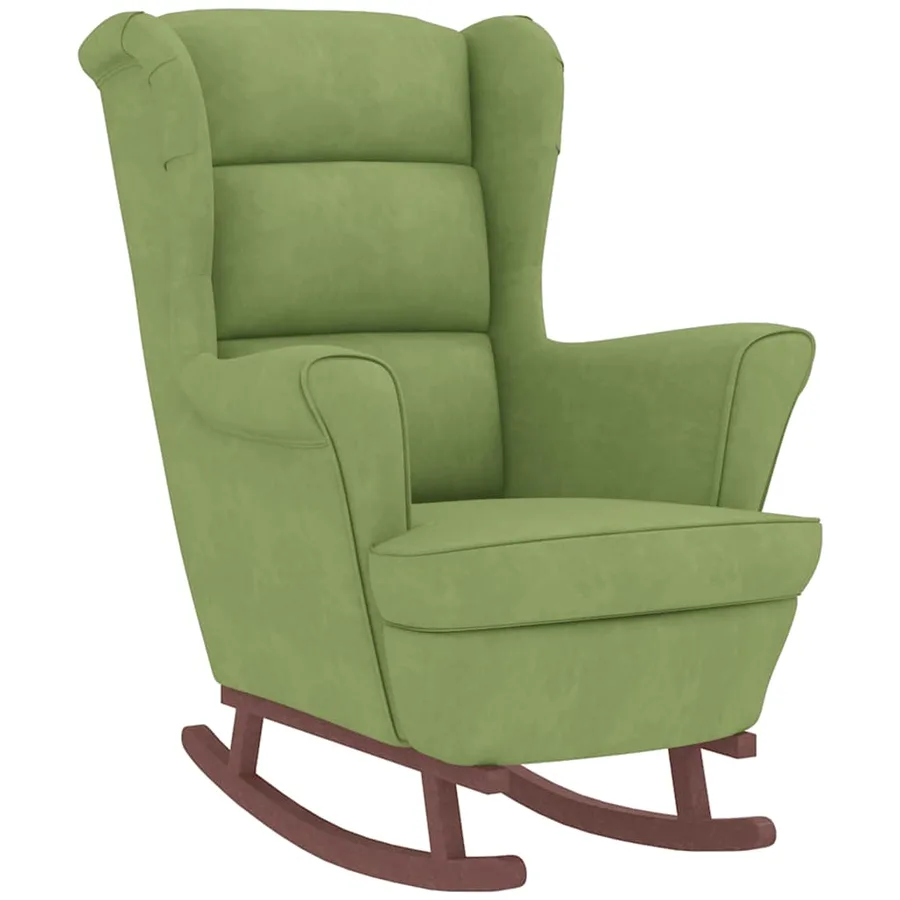Fauteuil à bascule à oreilles en velours vert clair bois massif - 4