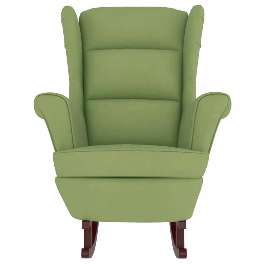 Fauteuil à bascule à oreilles en velours vert clair bois massif - 5