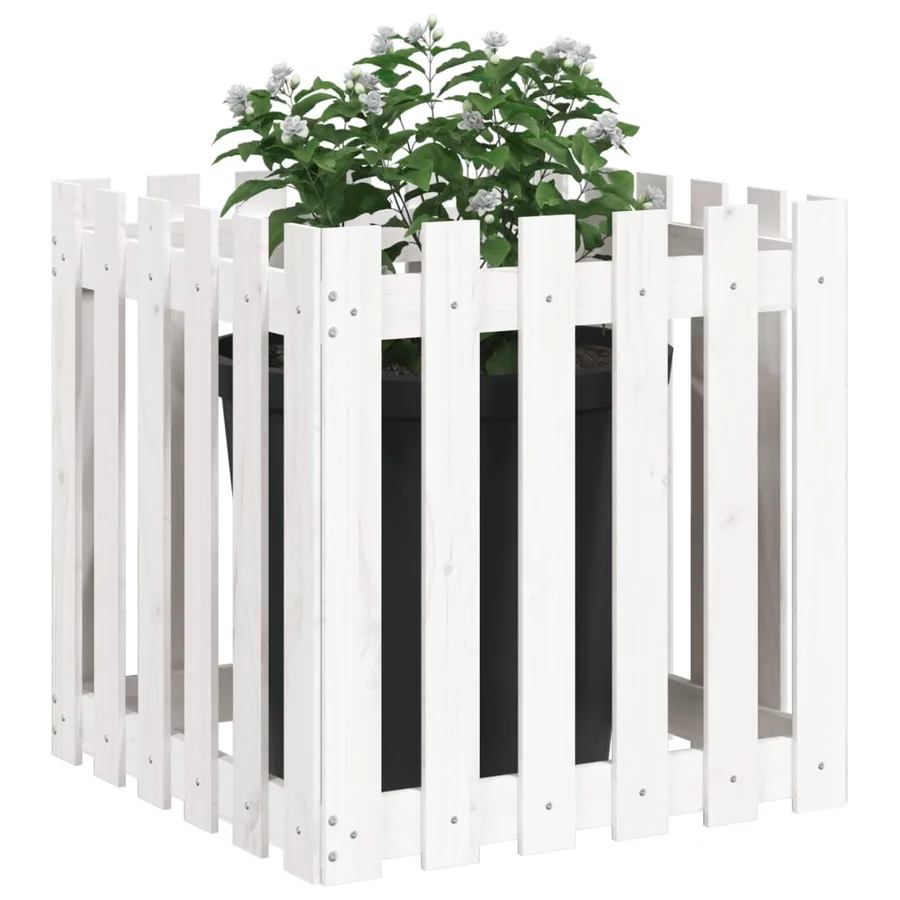 Jardinière avec design de clôture blanc 60x60x60 cm pin massif - 3