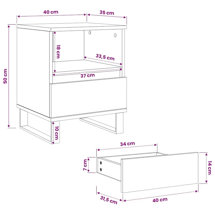Tables de chevet 2 pcs chêne sonoma 40x35x50 cm bois ingénierie - 11