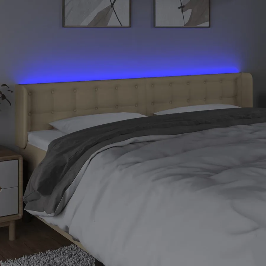 Tête de lit à LED Crème 163x16x78/88 cm Tissu - 4