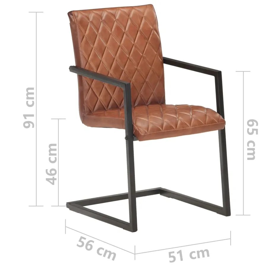 Chaises à manger cantilever lot de 6 marron cuir véritable - 7