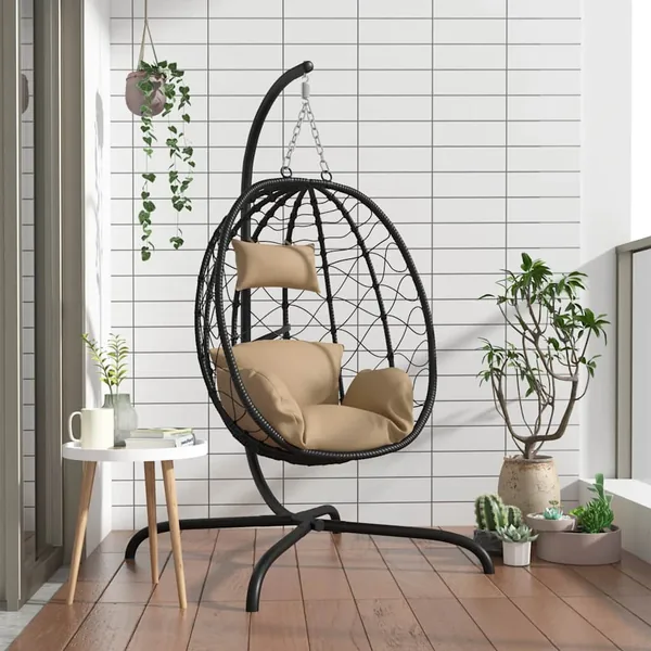 Fauteuil suspendu avec coussin en polyrotin et acier taupe