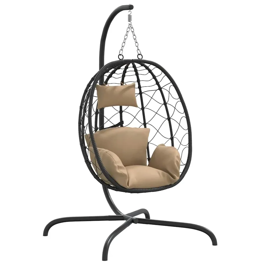 Fauteuil suspendu avec coussin en polyrotin et acier taupe - 2