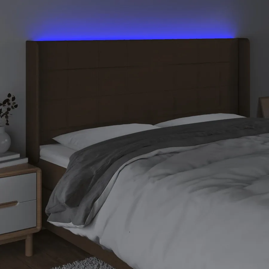 Tête de lit à LED Marron foncé 203x16x118/128 cm Tissu - 4