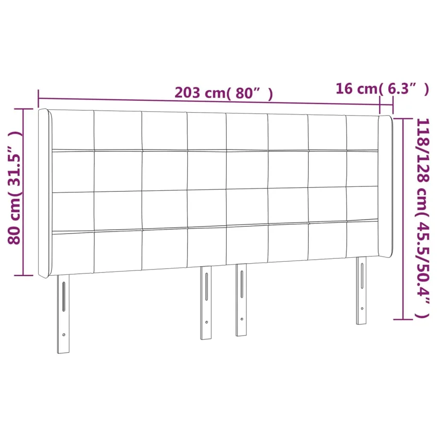 Tête de lit à LED Marron foncé 203x16x118/128 cm Tissu - 6