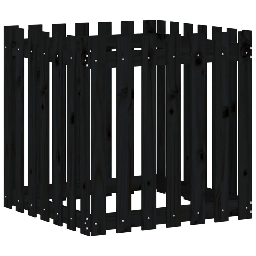 Jardinière avec design de clôture noir 70x70x70 cm pin massif - 2