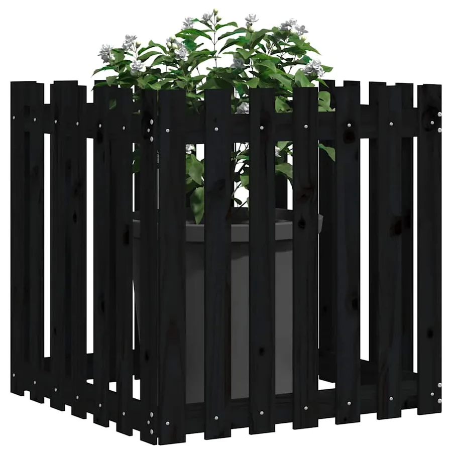 Jardinière avec design de clôture noir 70x70x70 cm pin massif - 3