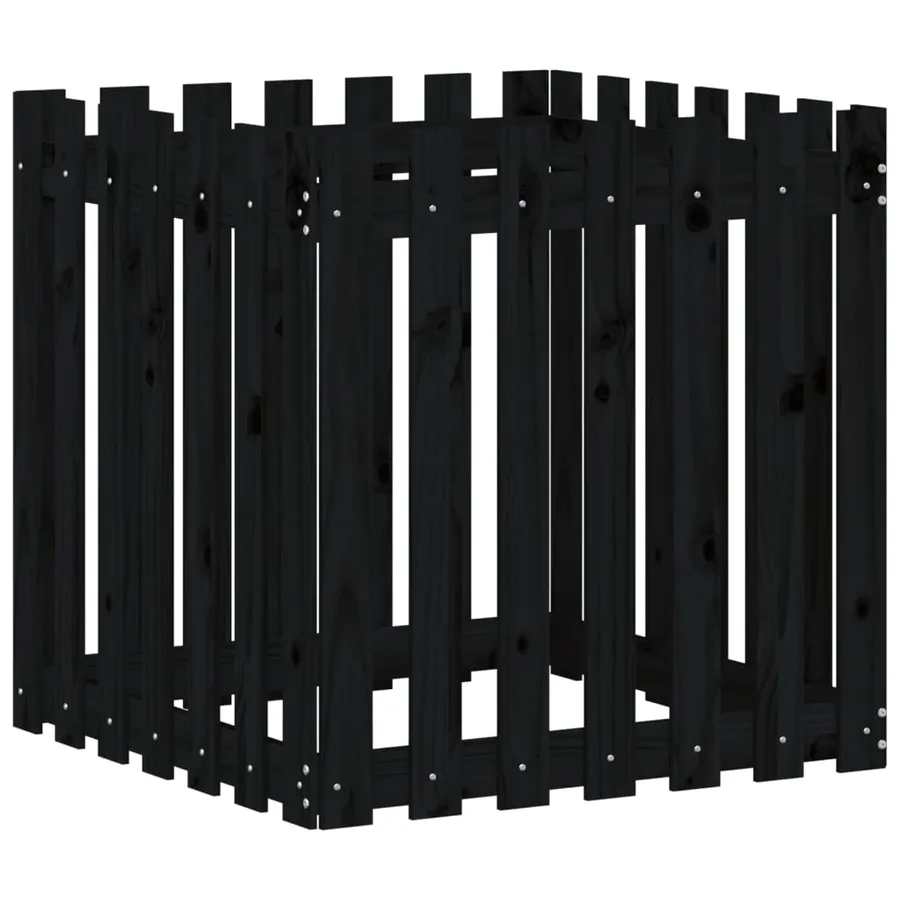 Jardinière avec design de clôture noir 70x70x70 cm pin massif - 4