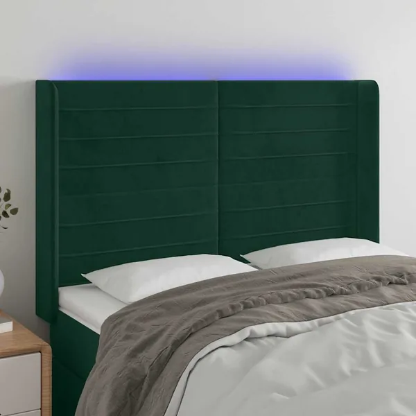 Tête de lit à LED Vert foncé 147x16x118/128 cm Velours