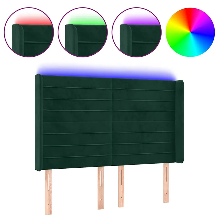 Tête de lit à LED Vert foncé 147x16x118/128 cm Velours - 2