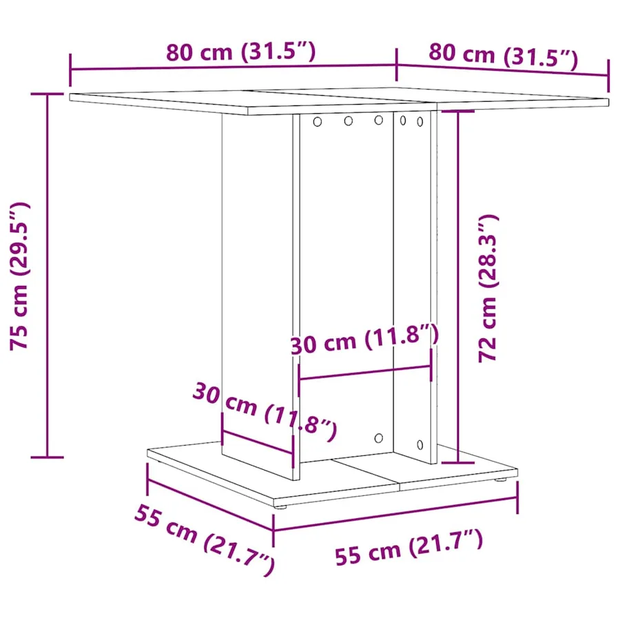 Table à dîner Blanc et chêne sonoma 80 x 80 x 75 cm Aggloméré - 6