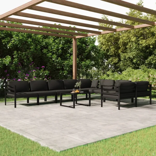 Salon de jardin 10 pcs avec coussins Aluminium Anthracite