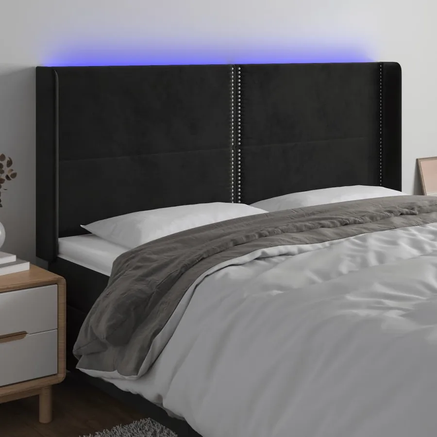 Tête de lit à LED Noir 163x16x118/128 cm Velours