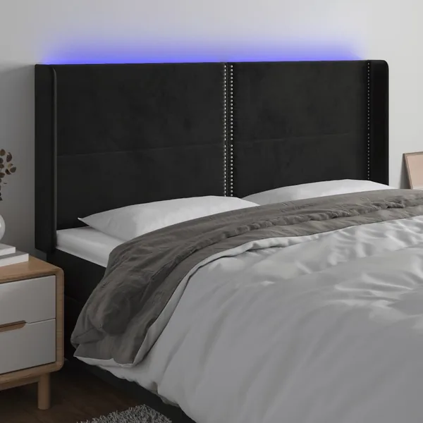 Tête de lit à LED Noir 163x16x118/128 cm Velours