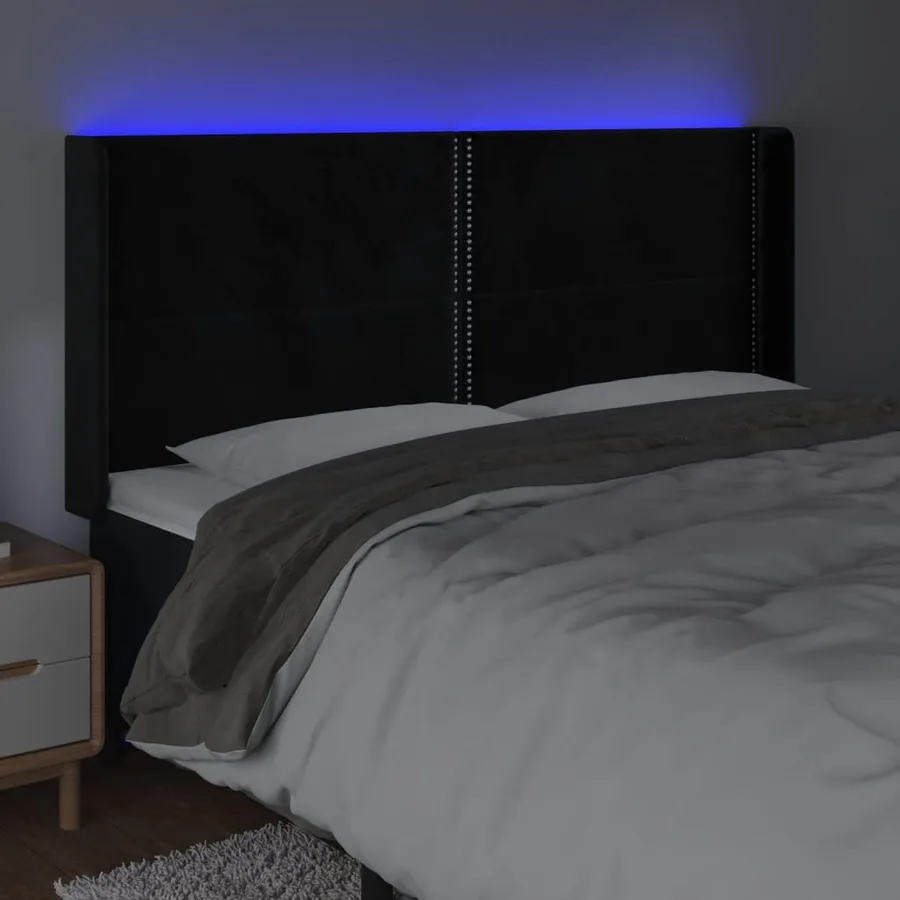 Tête de lit à LED Noir 163x16x118/128 cm Velours - 4