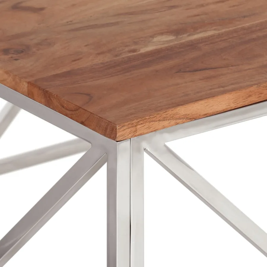 Table basse argenté acier inoxydable et bois massif d'acacia - 5