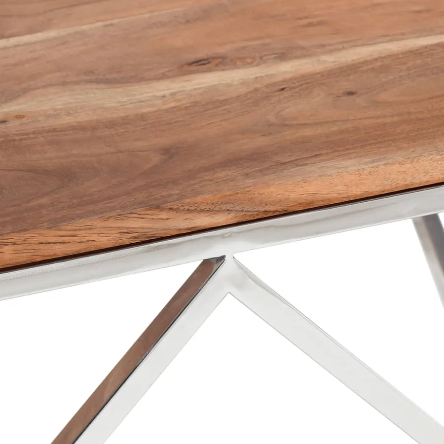 Table basse argenté acier inoxydable et bois massif d'acacia - 7