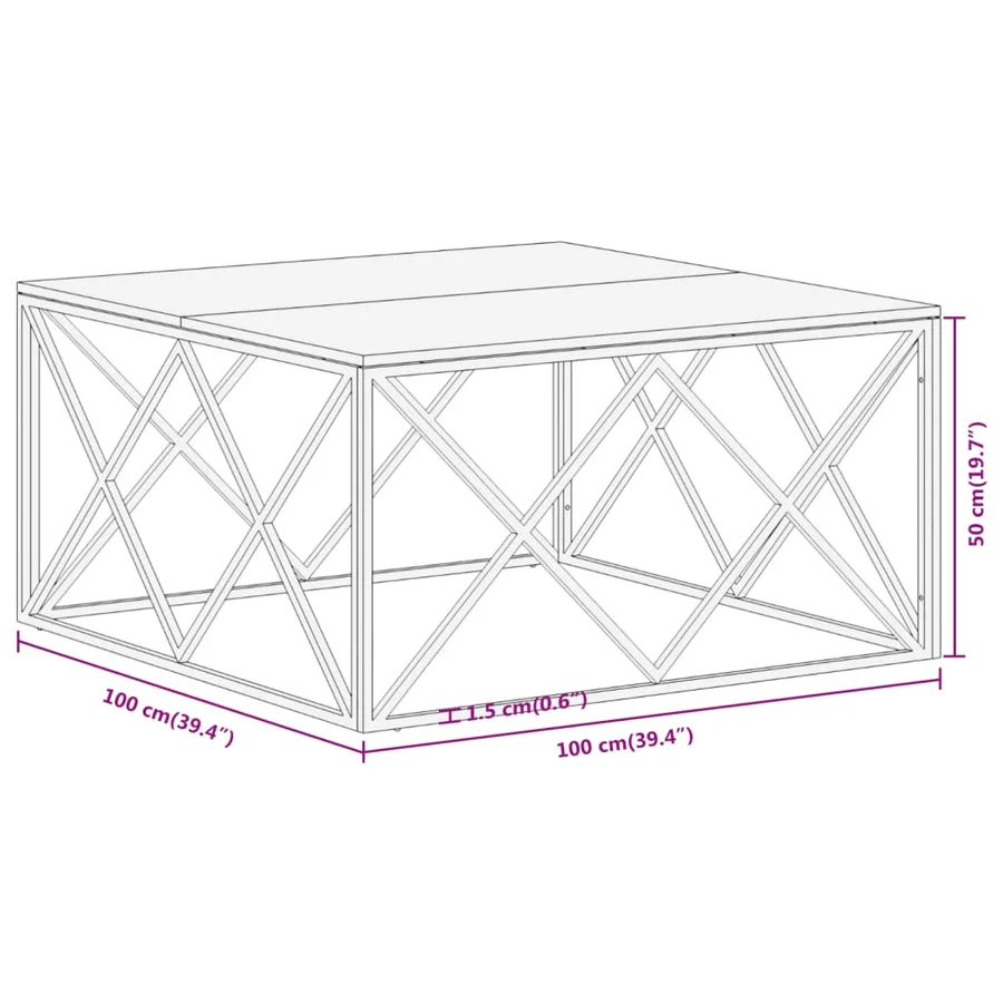 Table basse argenté acier inoxydable et bois massif d'acacia - 9