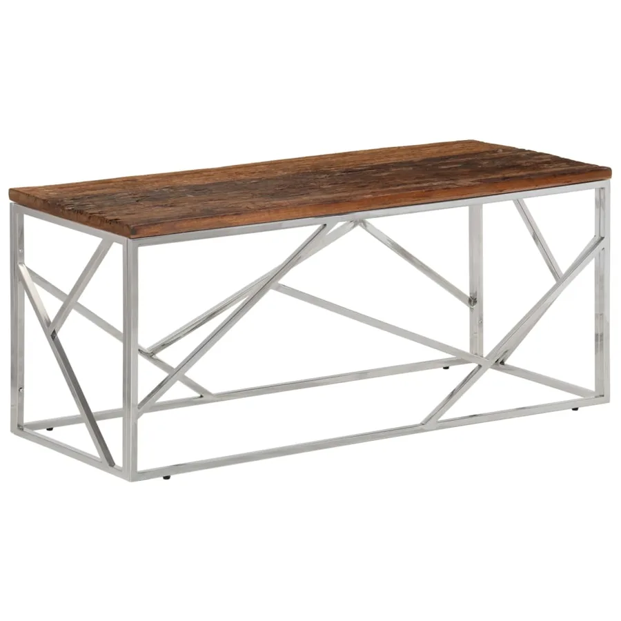 Table basse argenté inox et bois de mélèze massif - 2