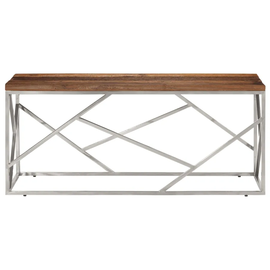Table basse argenté inox et bois de mélèze massif - 3