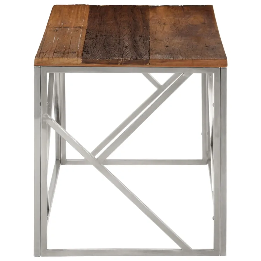 Table basse argenté inox et bois de mélèze massif - 4