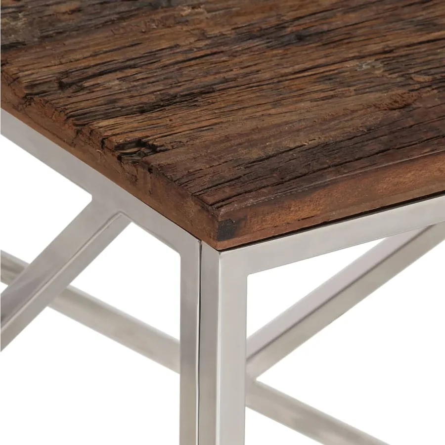 Table basse argenté inox et bois de mélèze massif - 5