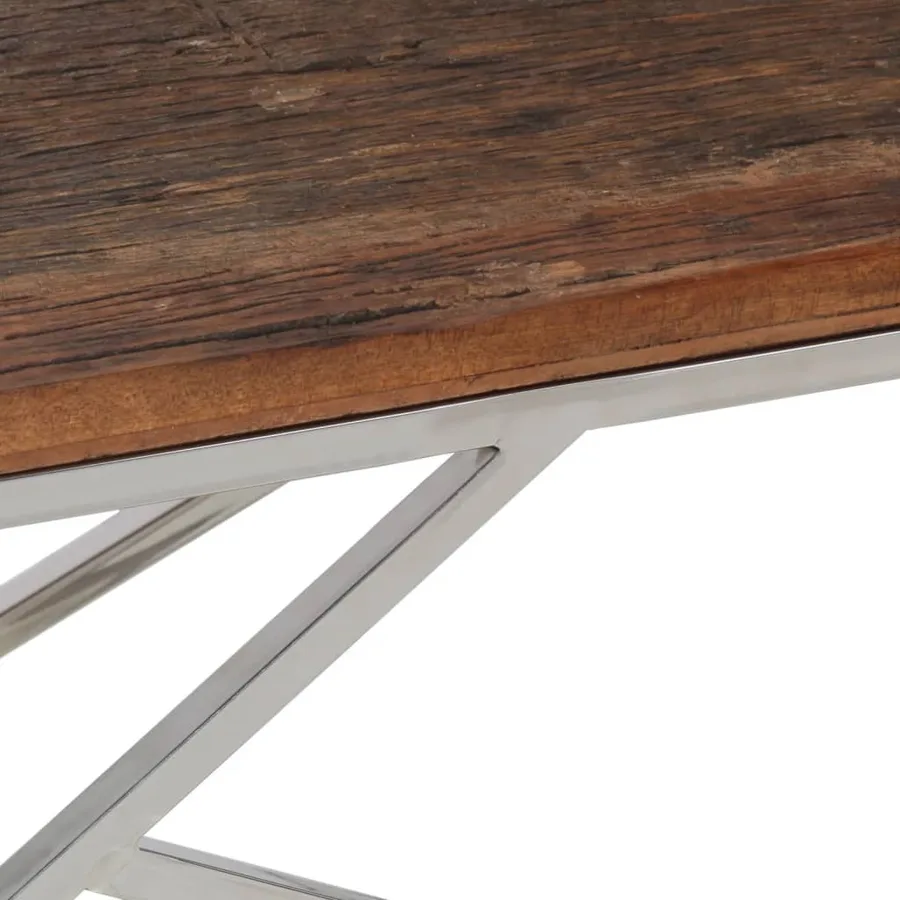 Table basse argenté inox et bois de mélèze massif - 7