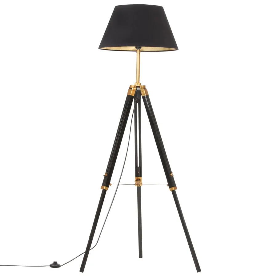 Lampadaire à trépied Noir et doré Bois de teck massif 141 cm - 2