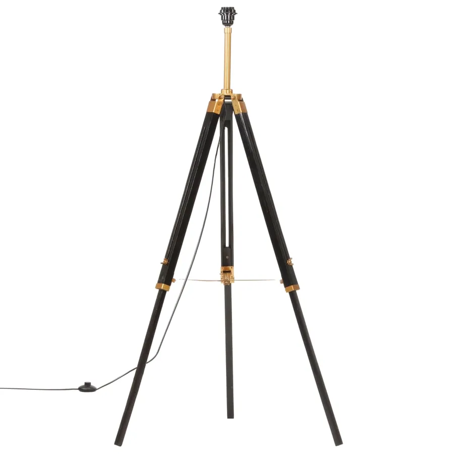 Lampadaire à trépied Noir et doré Bois de teck massif 141 cm - 3