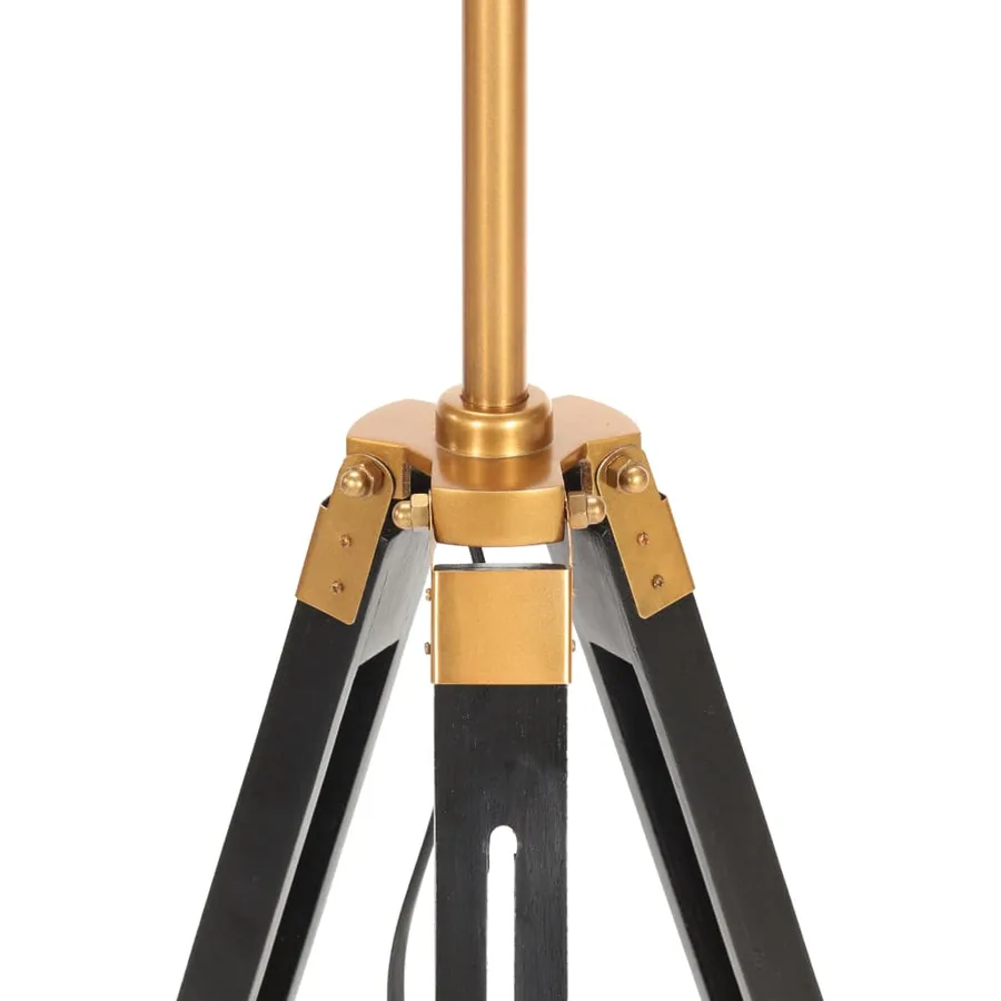 Lampadaire à trépied Noir et doré Bois de teck massif 141 cm - 5