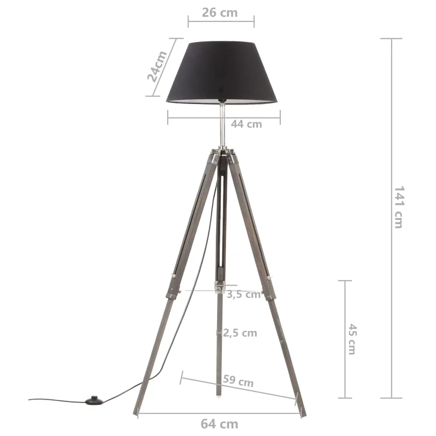 Lampadaire à trépied Noir et doré Bois de teck massif 141 cm - 9