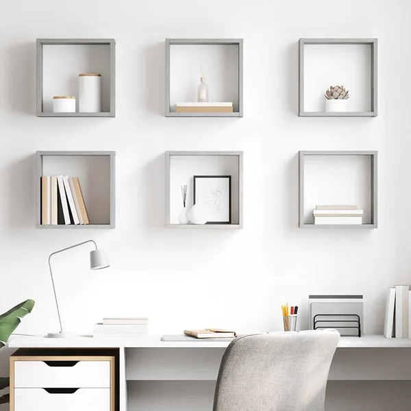 Étagères cube murales 6 pcs Gris béton 30x15x30 cm