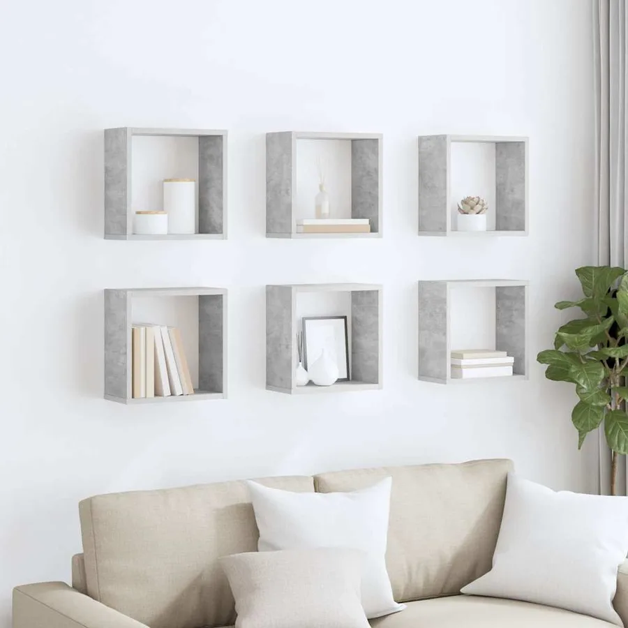 Étagères cube murales 6 pcs Gris béton 30x15x30 cm - 3