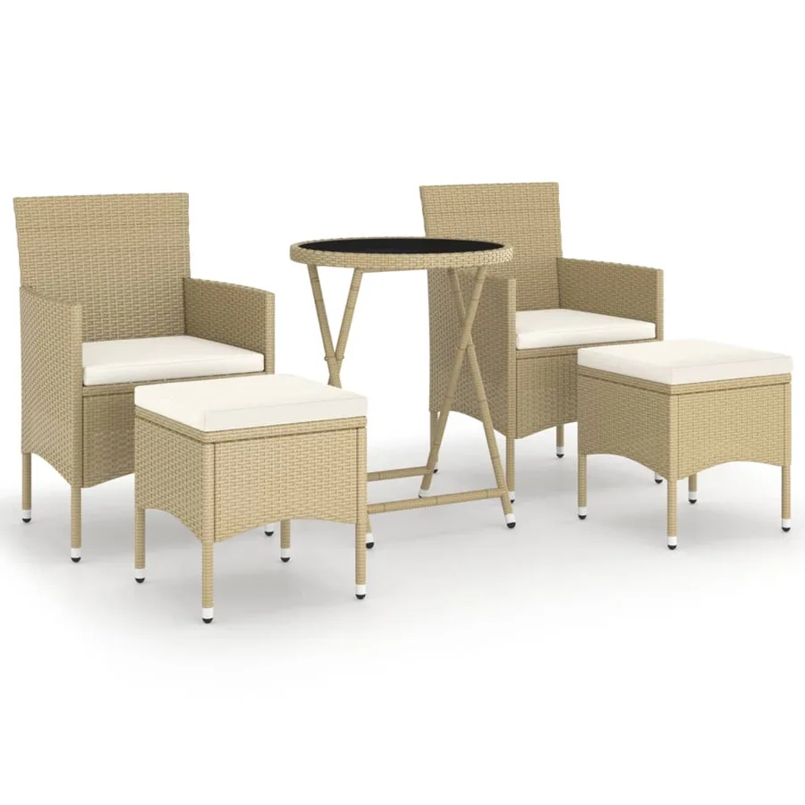 Ensemble de bistro 5 pcs Résine tressée et verre trempé Beige - 2