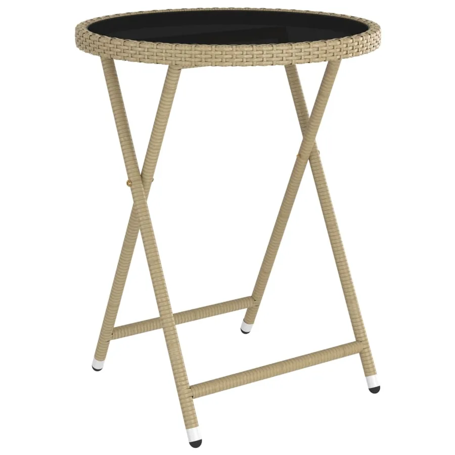 Ensemble de bistro 5 pcs Résine tressée et verre trempé Beige - 8