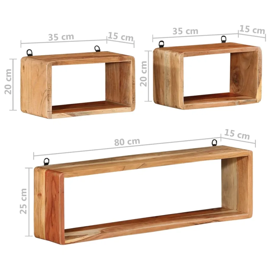 Ensemble d'étagères murales cube 3 pcs Bois d'acacia solide - 7