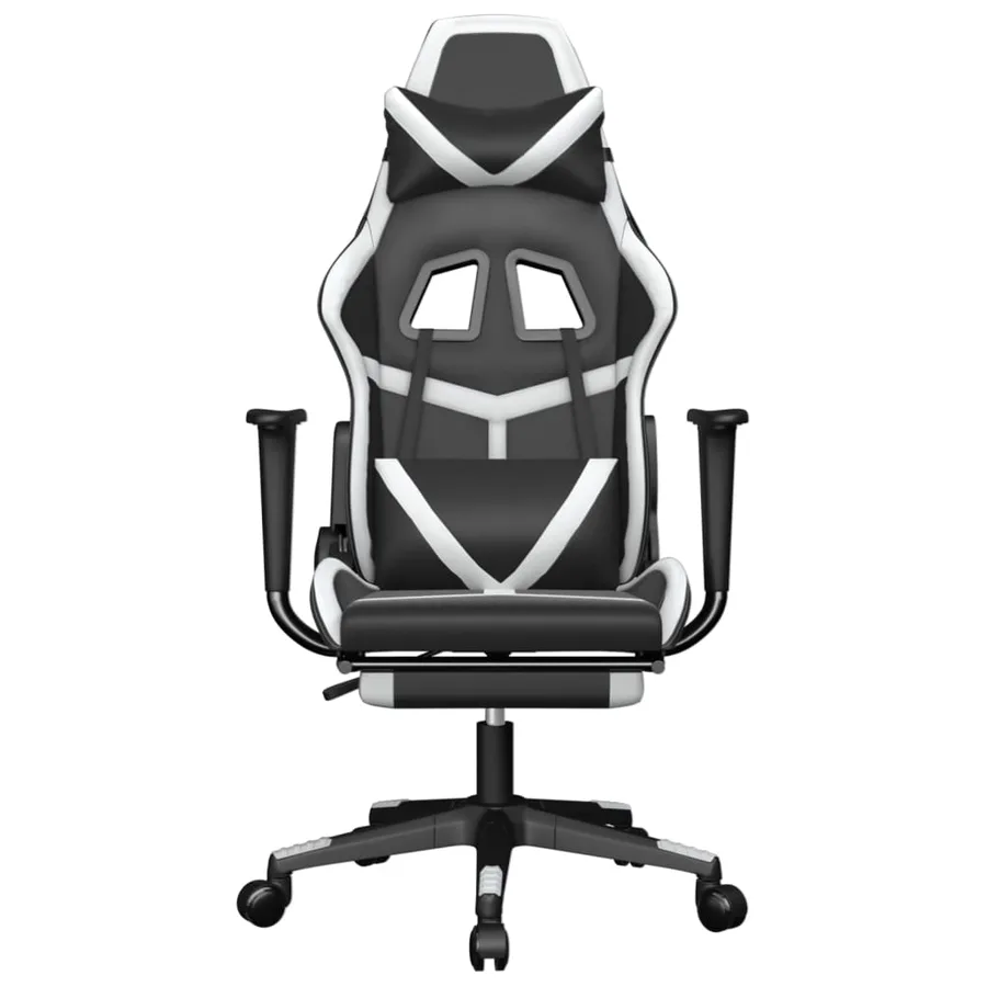 Chaise de jeu avec repose-pied Noir et blanc Similicuir - 3