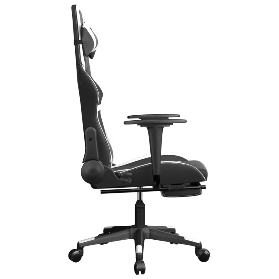 Chaise de jeu avec repose-pied Noir et blanc Similicuir - 4