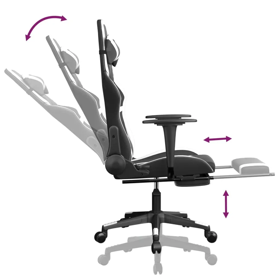 Chaise de jeu avec repose-pied Noir et blanc Similicuir - 7