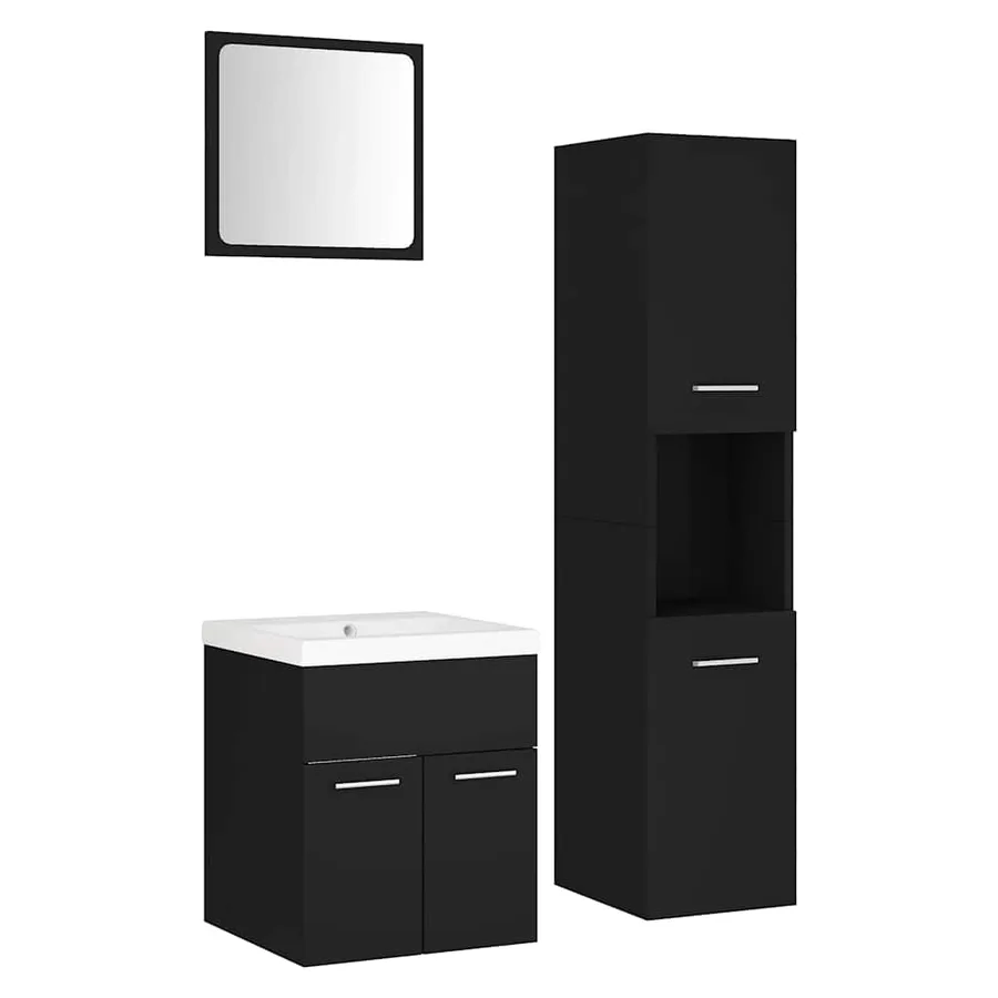 Ensemble de meubles de salle de bain Noir Aggloméré - 2