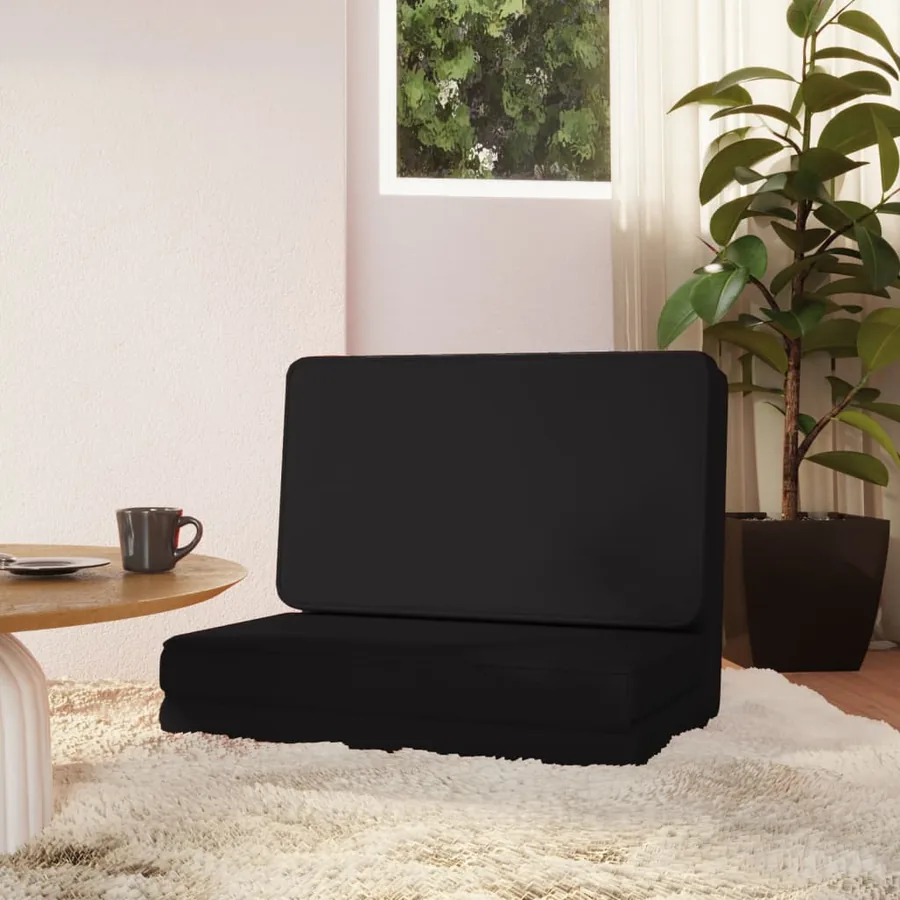 Chaise pliable de sol Noir Similicuir