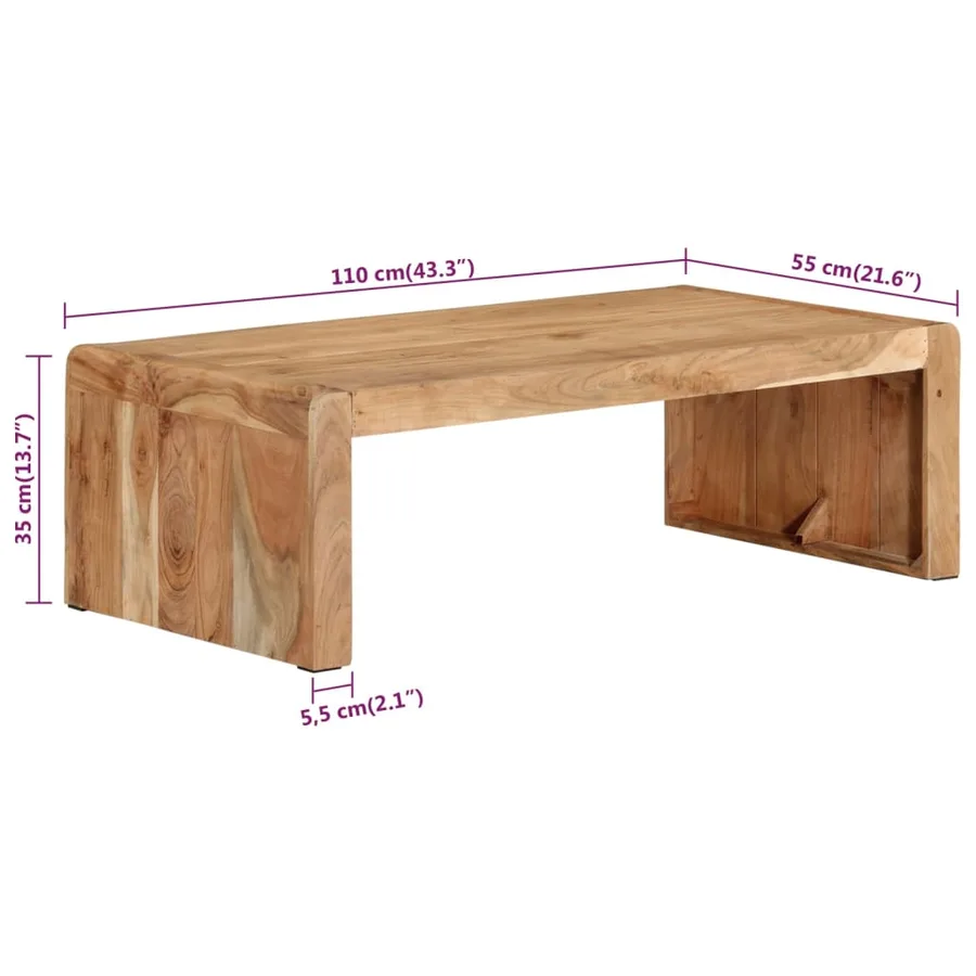 Table basse 110x55x35 cm bois massif d'acacia - 6