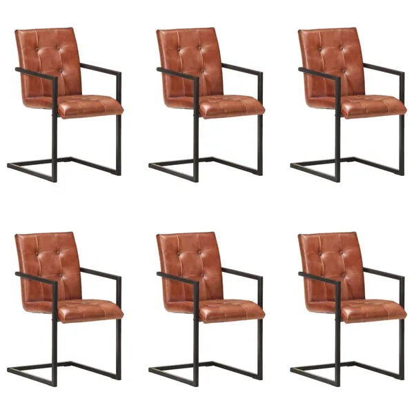 Chaises à manger cantilever lot de 6 marron cuir véritable