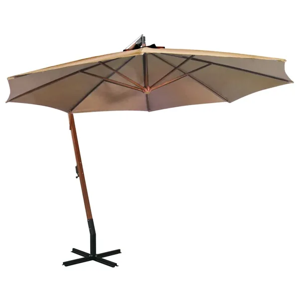 Parasol de jardin suspendu avec mât taupe bois de sapin massif
